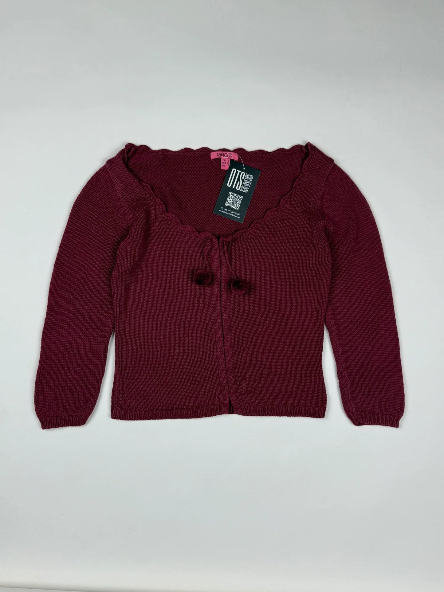 Shop Premium Girls Sweaters by Mango | Preloved Branded Clothes | Maroon Cotton | Girls | OTS Thrift Store Peshawar Pakistan