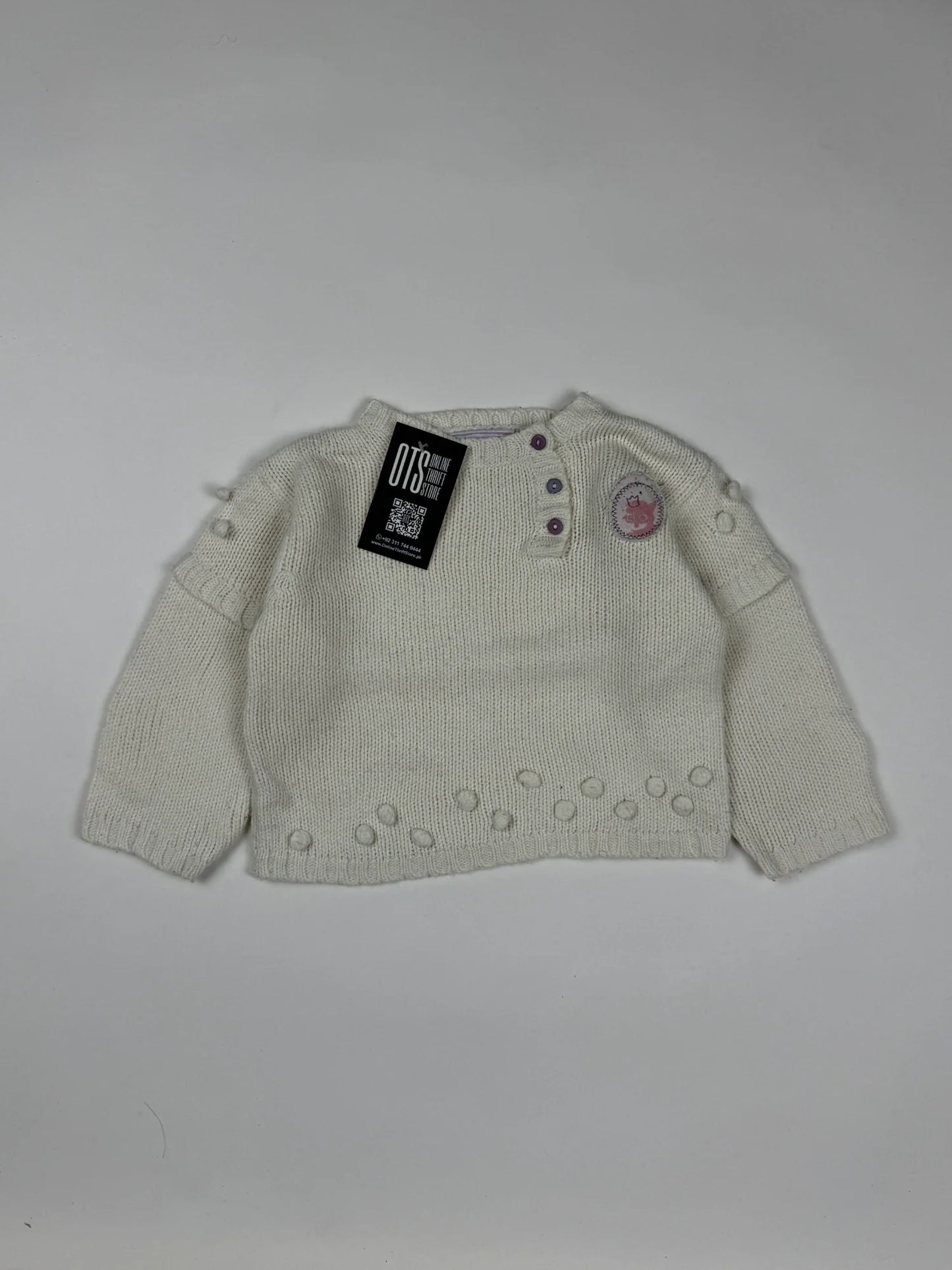 UK Imported secondhand Girls Sweaters - Kiss Melody brand, OffWhite Acrylic, Excellent condition, for Girls - Online Thrift Store Lahore Pakistan