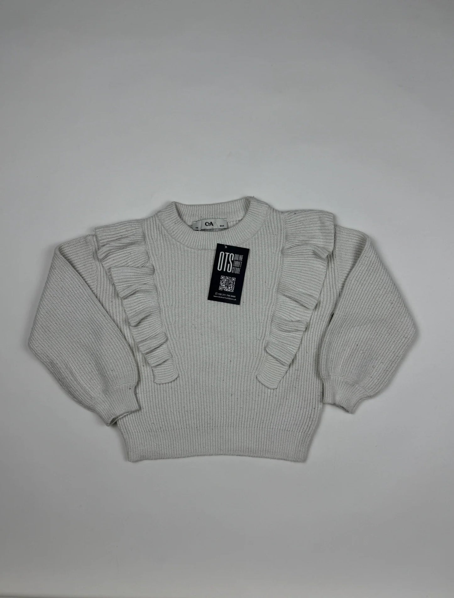 UK Imported secondhand Girls Sweaters - C&A brand, OffWhite Polyester, Excellent condition, for Girls - Online Thrift Store Peshawar Pakistan