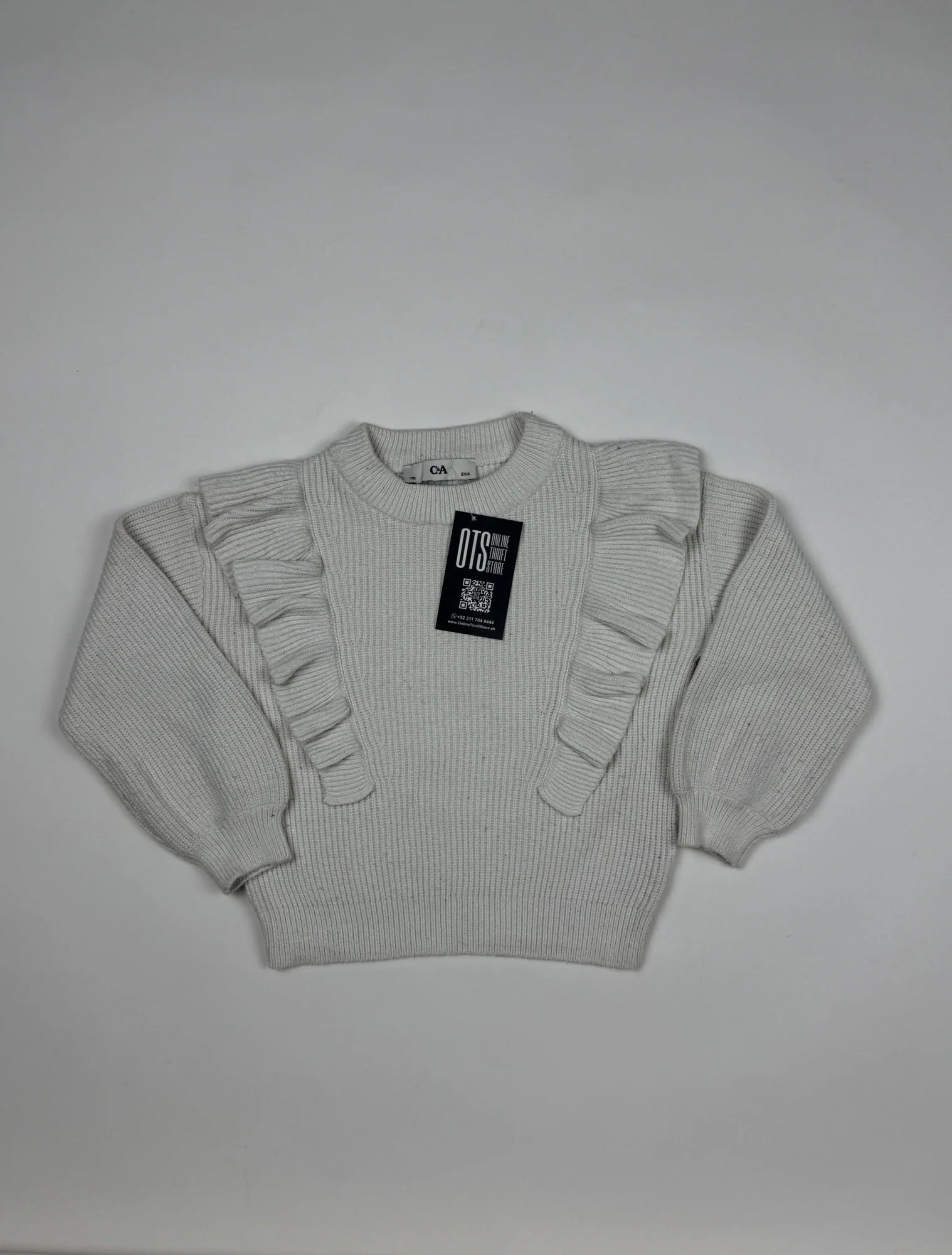 UK Imported secondhand Girls Sweaters - C&A brand, OffWhite Polyester, Excellent condition, for Girls - Online Thrift Store Peshawar Pakistan