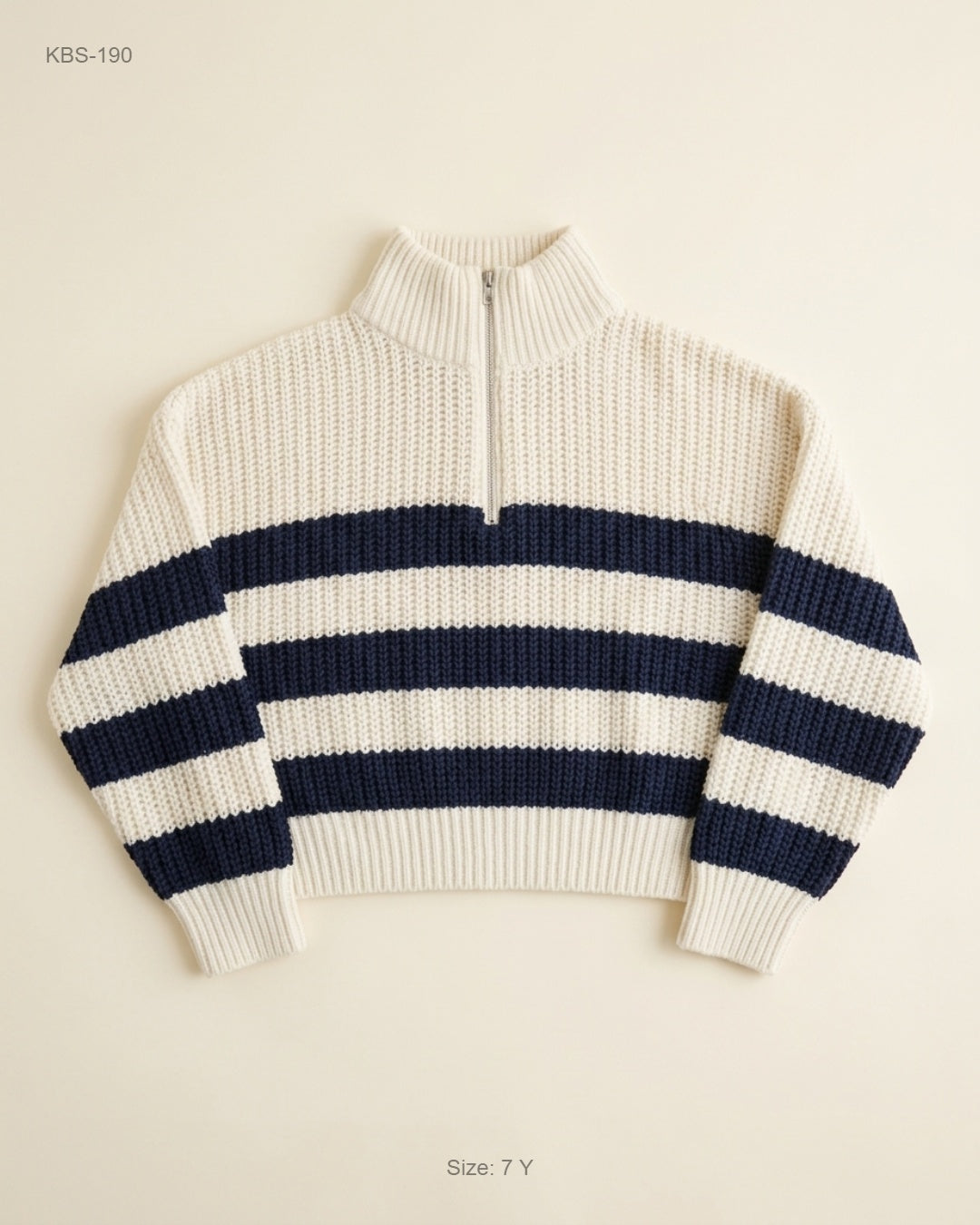 I Love Girlswear (KBS-190) Half-Zip Cropped Striped Sweater