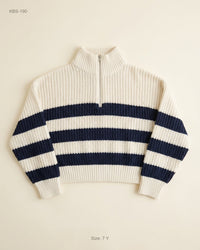 I Love Girlswear (KBS-190) Half-Zip Cropped Striped Sweater