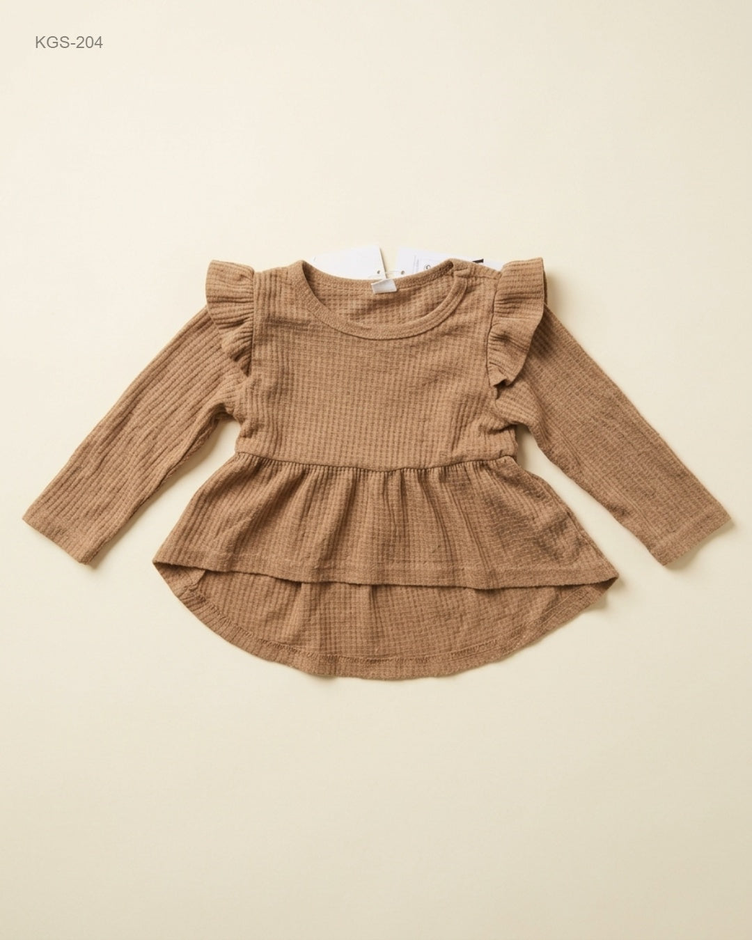 SHEIN (KGS-204) Waffle Knit Ruffle Peplum Top