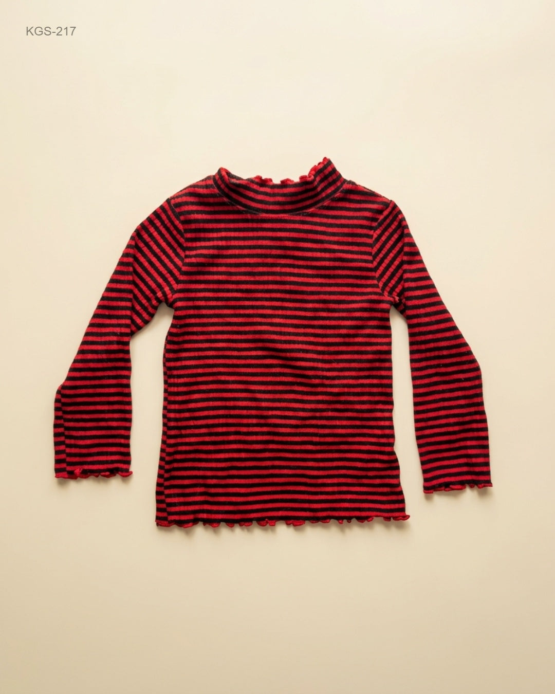 Unknown (KGS-217) Ribbed Mock-Neck Striped Top