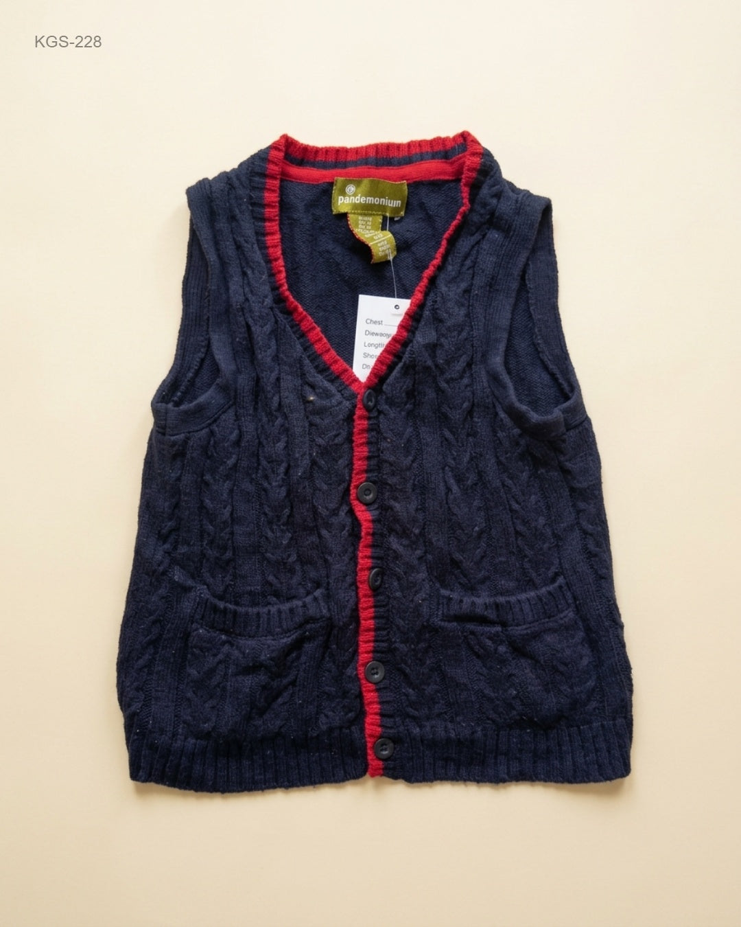 Pandemonium (KGS-228) Cable-Knit Button-Up Sweater Vest