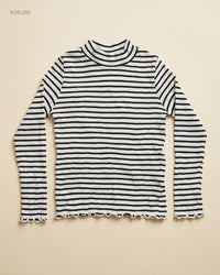 KIABI (KGS-233) Striped Mock Neck Lettuce-Edge Top