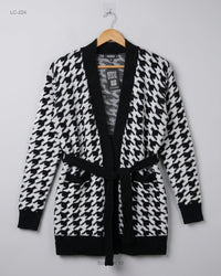 MISSGUIDED (LC-224) Houndstooth Belted Cardigan