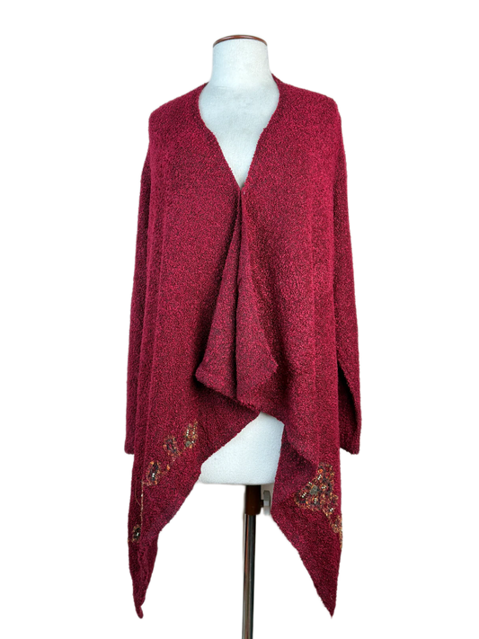 Shop Premium Winter Long Cardigans by Frank Saul | Preloved Branded Clothes | Maroon Acrylic | Women | OTS Thrift Store Karachi Pakistan