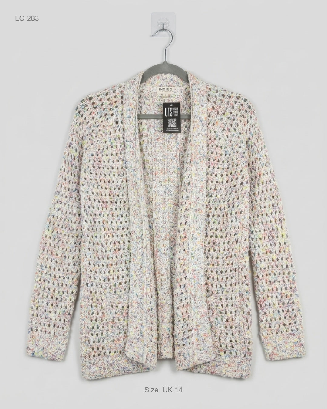 INDIGO (LC-283) Pointelle Open-Front Cardigan