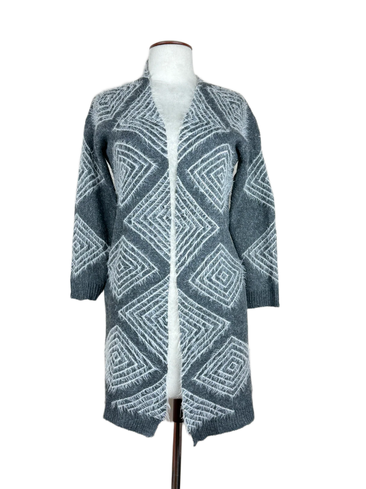 Grey & White Winter Long Cardigan by Unknown (LC-31)