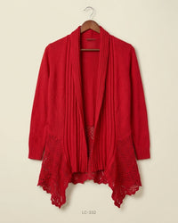 Glimpse Design (LC-332) Open-Front Lace-Hem Cardigan