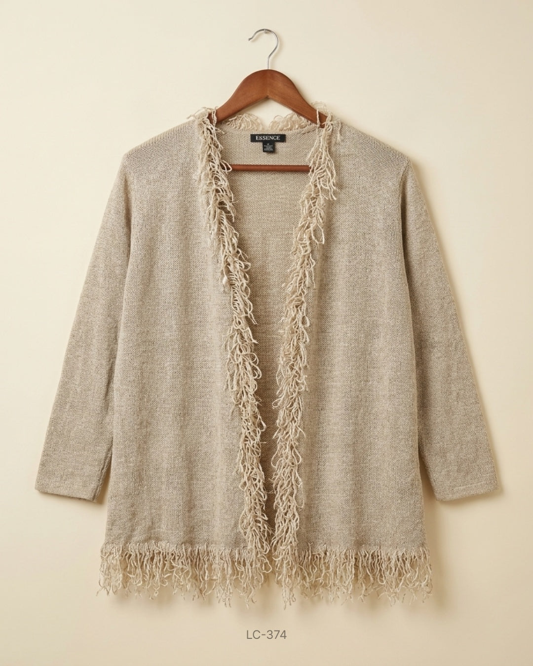Essence (LC-374) Open-Front Fringe Knit Cardigan