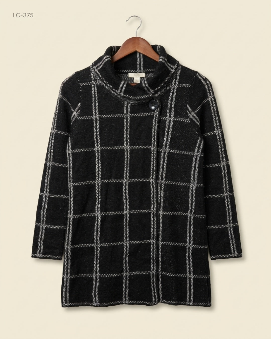 Max Studio (LC-375) Longline Windowpane Knit Cardigan
