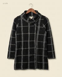 Max Studio (LC-375) Longline Windowpane Knit Cardigan