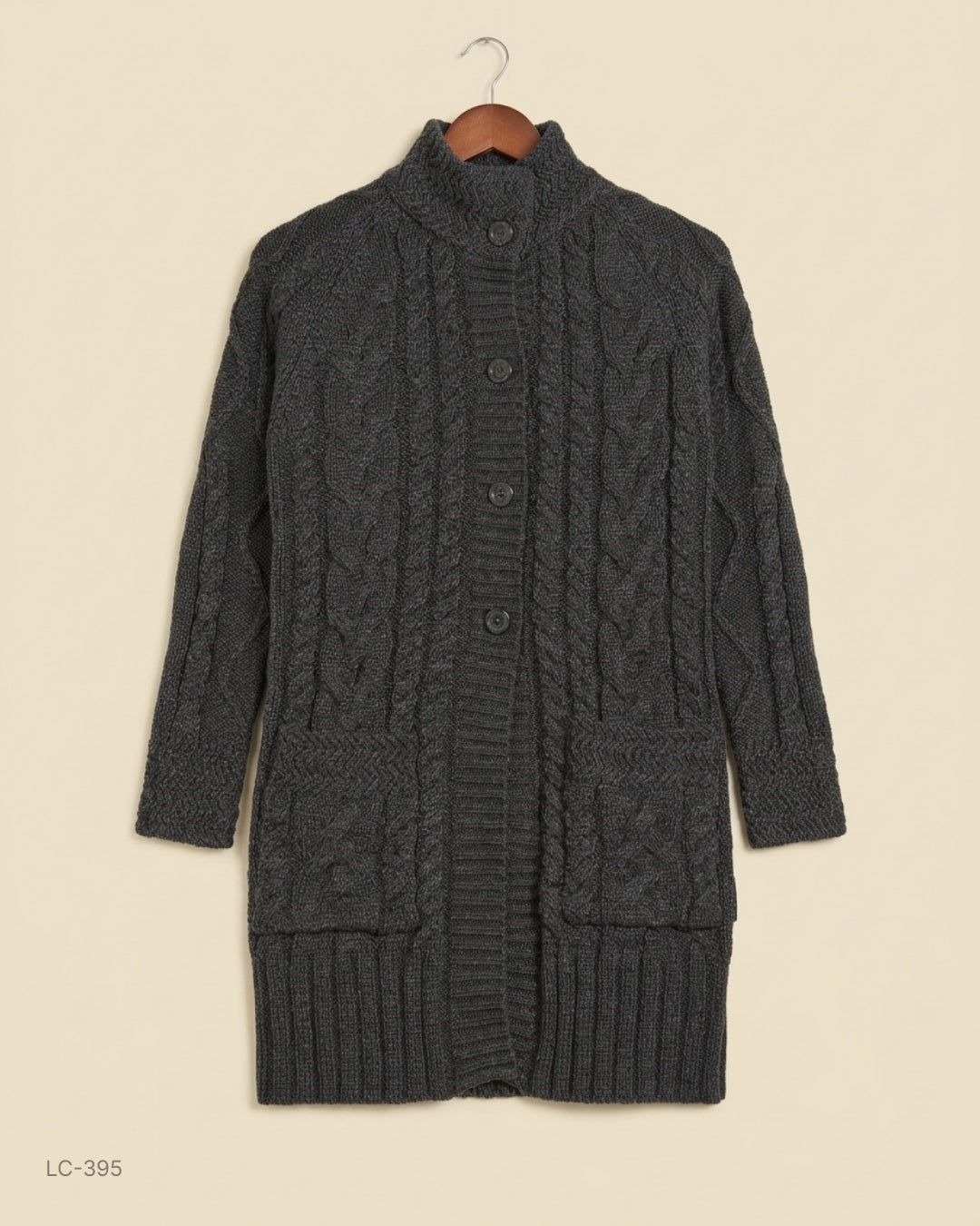 Woolovers (LC-395) Longline Cable-Knit Cardigan