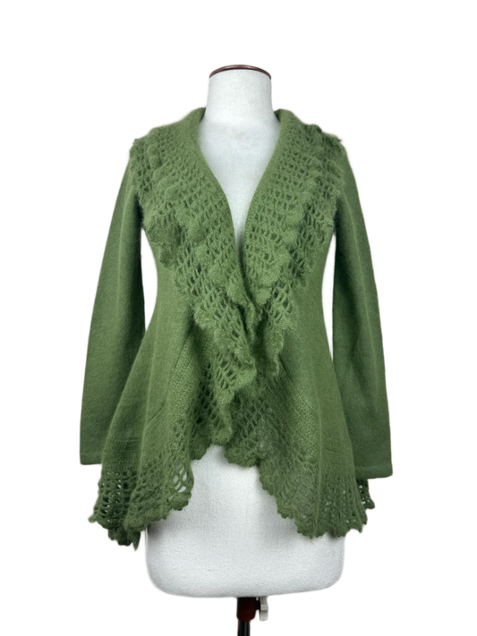 Shop Premium Plus Winter Long Cardigans by Kaliko | Preloved Branded Clothes | Olive Polyester | Women | OTS Thrift Store Karachi Pakistan