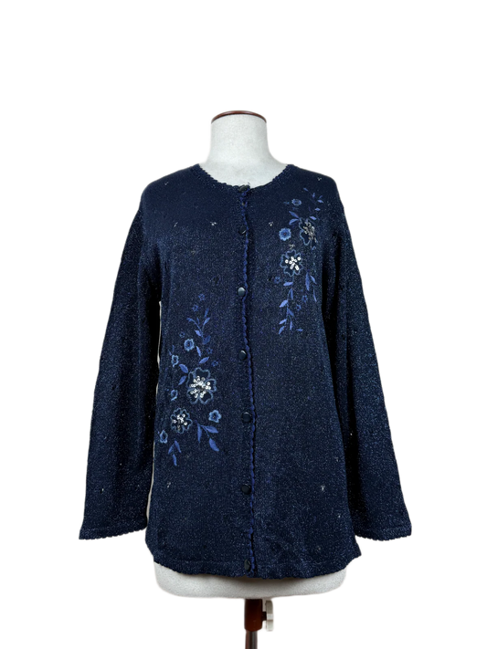Preloved Premium Plus Winter Long Cardigans by C Collection, Navy Acrylic for Women - OTS Thrift Shop Karachi Pakistan