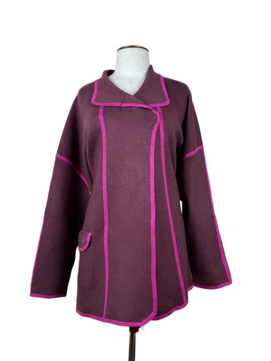 Preloved Premium Winter Long Cardigans by Wynne, Maroon Nylon for Women - OTS Thrift Shop Karachi Pakistan