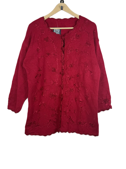 Premium Condition Winter Long Cardigans | Preloved Unknown | Maroon Cotton | Thrift Shop for Women Lahore Pakistan | OTS