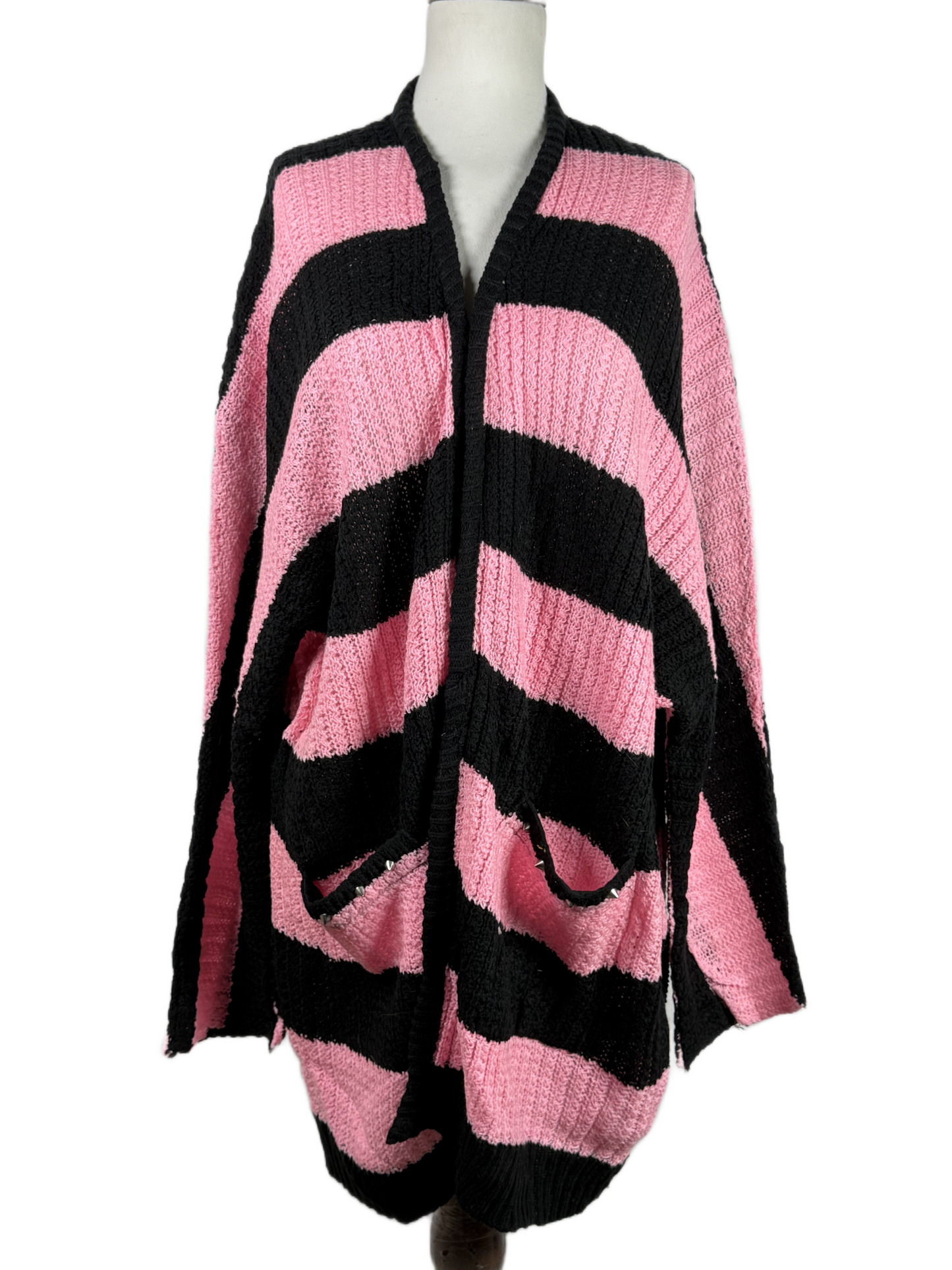 UK Imported secondhand Winter Long Cardigans - HEARTLESS brand, PINK/BLACK ACRYLIC, PREMIUM PLUS condition, for Women - Online Thrift Store Peshawar Pakistan