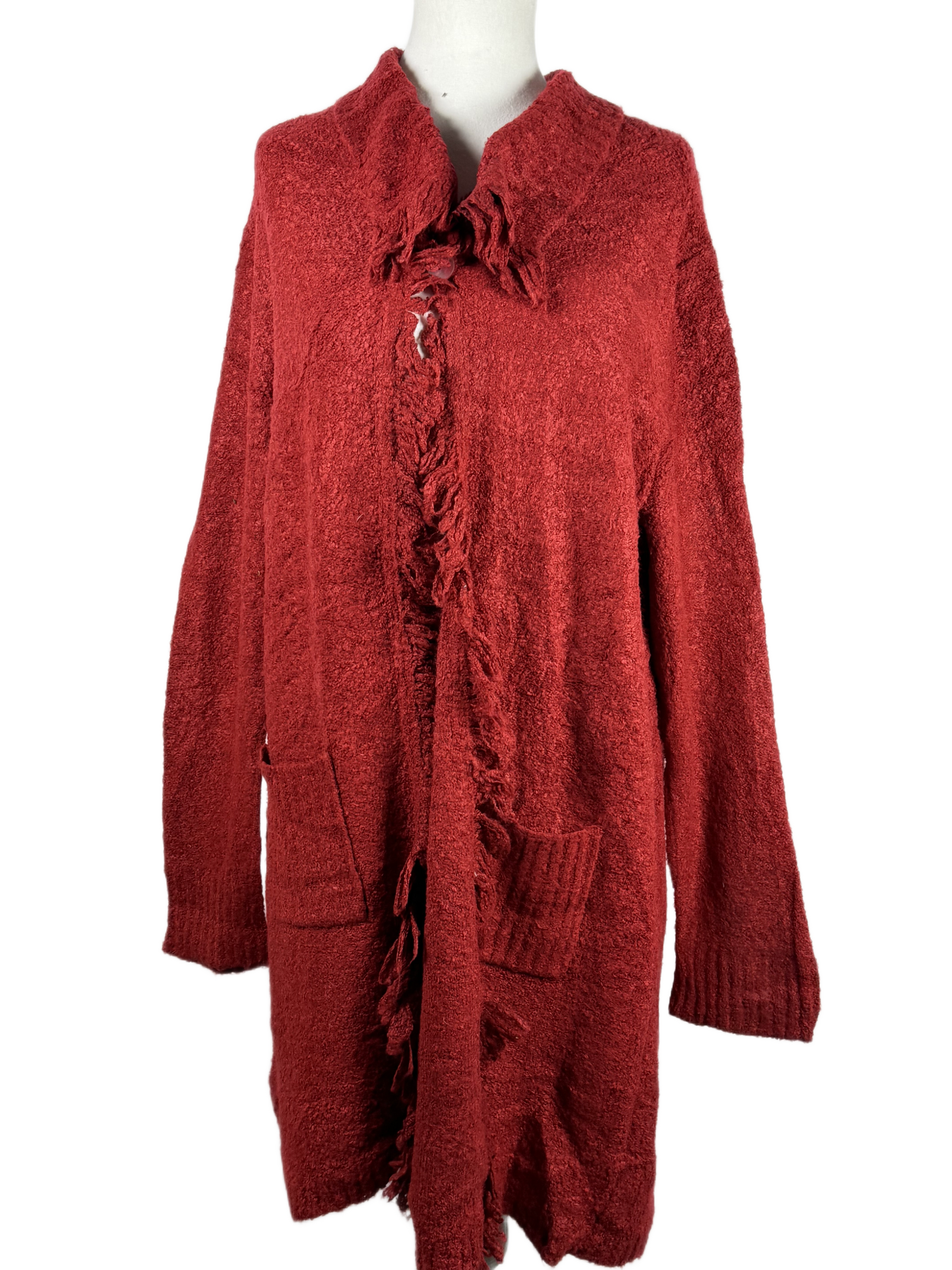 Preloved PREMIUM Winter Long Cardigans by WHITE STAG, RED ACRYLIC for Women - OTS Thrift Shop Peshawar Pakistan