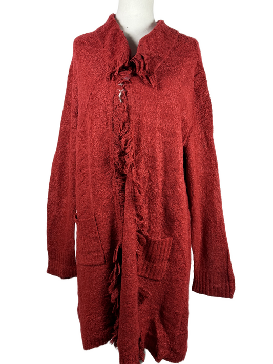 Preloved PREMIUM Winter Long Cardigans by WHITE STAG, RED ACRYLIC for Women - OTS Thrift Shop Peshawar Pakistan