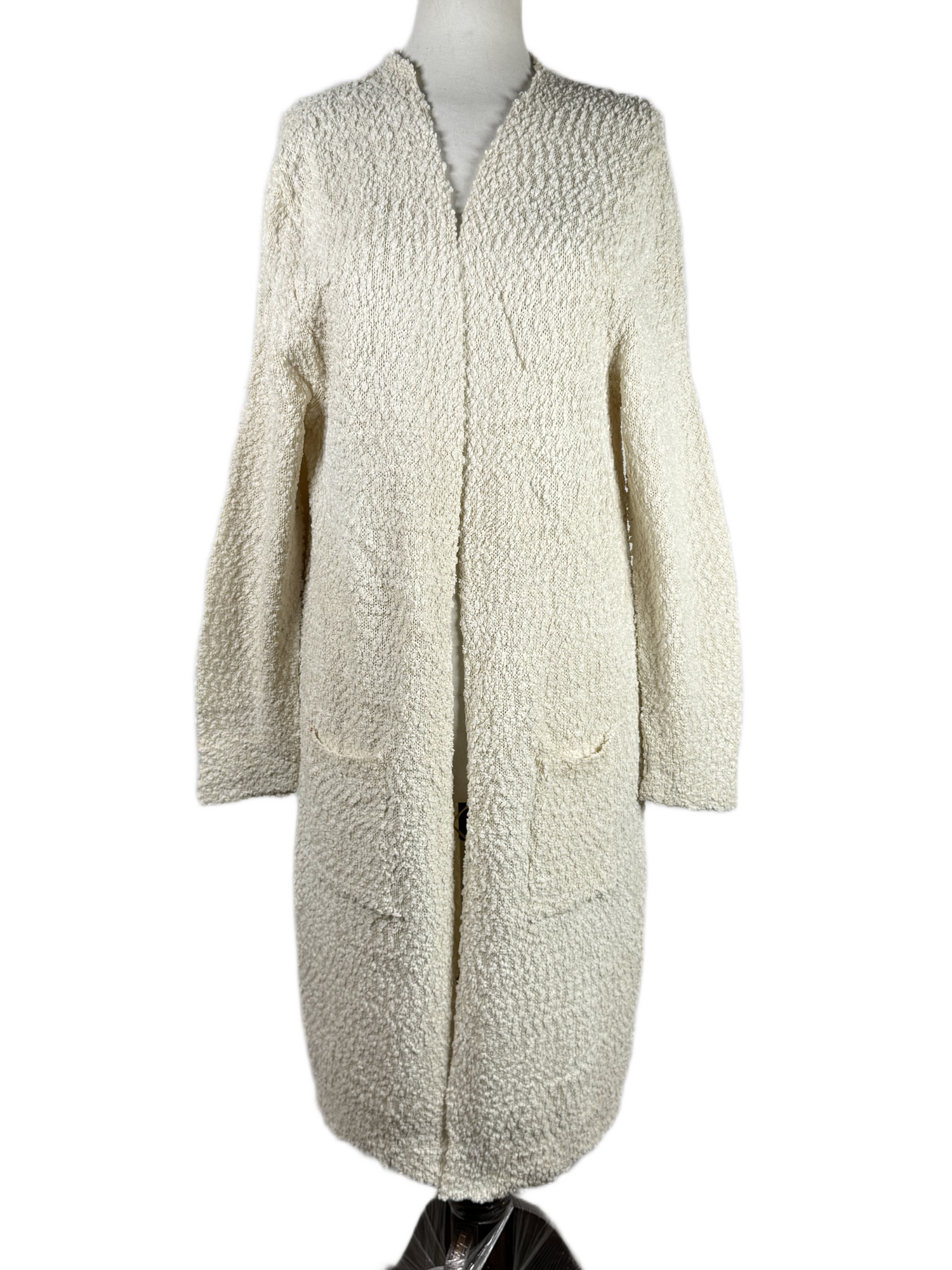 UK Imported secondhand Winter Long Cardigans - MODERN CANVAS brand, WHITE ACRYLIC, PREMIUM PLUS condition, for Women - Online Thrift Store Islamabad Pakistan