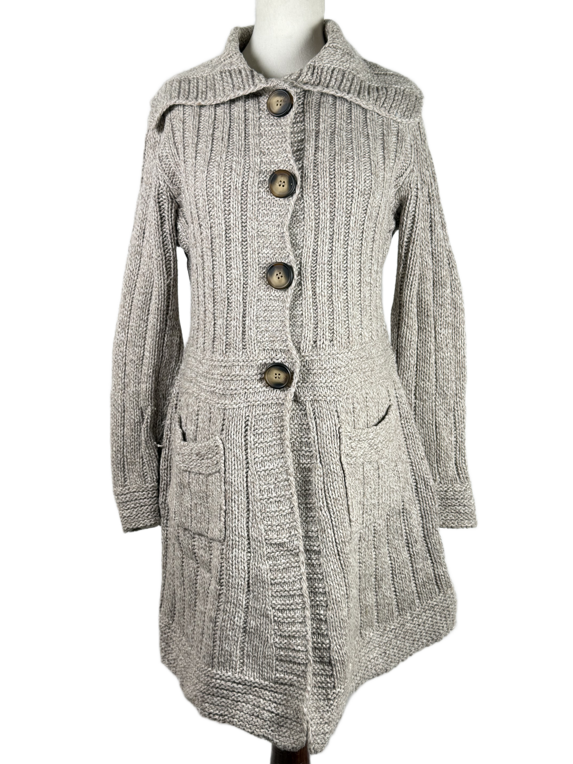 Secondhand Branded Winter Long Cardigans by PER UNA, GREY ACRYLIC fabric, PREMIUM PLUS condition, for Women - Online Thrift Shop Karachi Pakistan