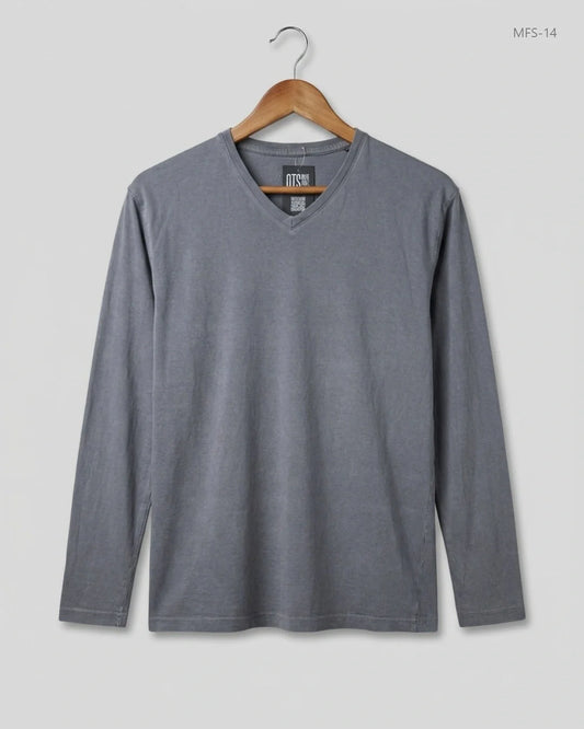 Preloved Premium Men's Full Sleeves T-Shirt by LE, Gray Cotton for Men - OTS Thrift Shop Lahore Pakistan