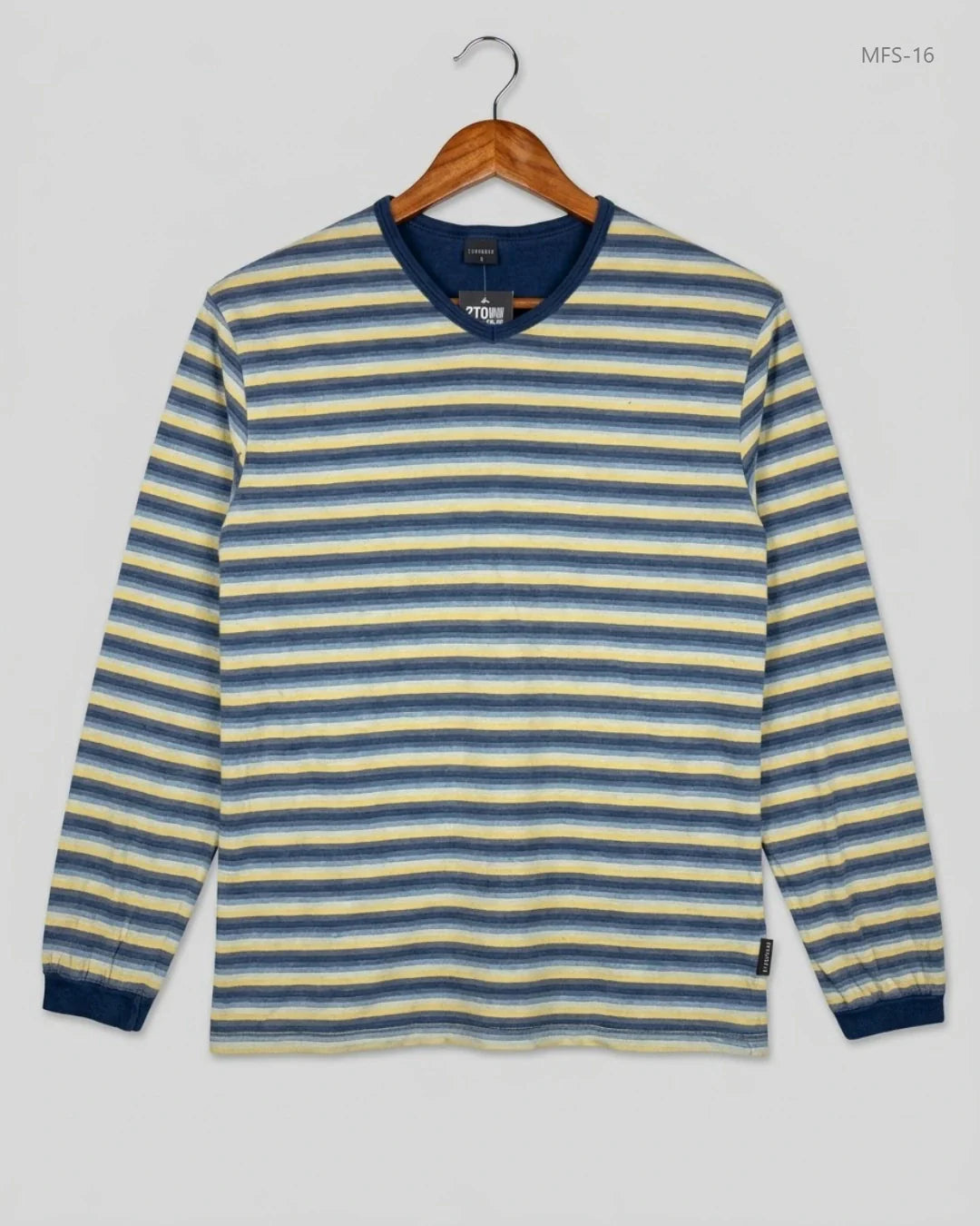Men's Full Sleeves T-Shirt | SCHIESSER | Preloved Branded | Yellow & BLUE Cotton | Premium | OTS Thrift Store Islamabad Pakistan