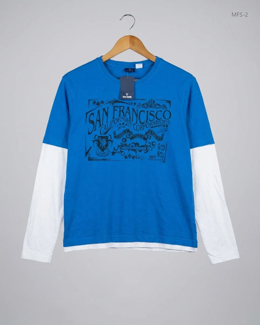 Men's Full Sleeves T-Shirt | BPC | Preloved Branded | Blue Cotton | Premium | OTS Thrift Store Peshawar Pakistan