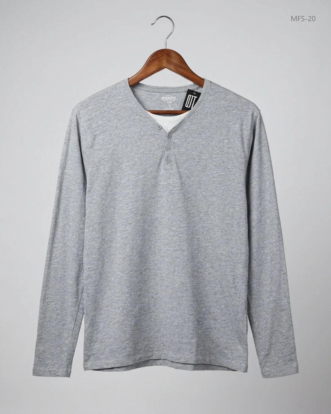 Secondhand Branded Men's Full Sleeves T-Shirt by IDENTIC, Gray Cotton fabric, Premium condition, for Men - Online Thrift Shop Karachi Pakistan