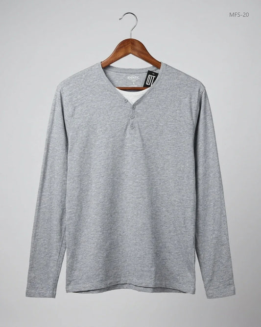 Secondhand Branded Men's Full Sleeves T-Shirt by IDENTIC, Gray Cotton fabric, Premium condition, for Men - Online Thrift Shop Karachi Pakistan