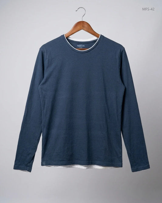 Men's Full Sleeves T-Shirt | Identic Men | Preloved Branded | Blue Cotton | Premium | OTS Thrift Store Peshawar Pakistan