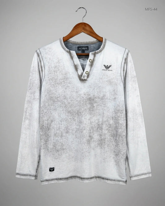 UK Imported secondhand Men's Full Sleeves T-Shirt - AJ-Armani brand, OffWhite Cotton, Premium condition, for Men - Online Thrift Store Peshawar Pakistan
