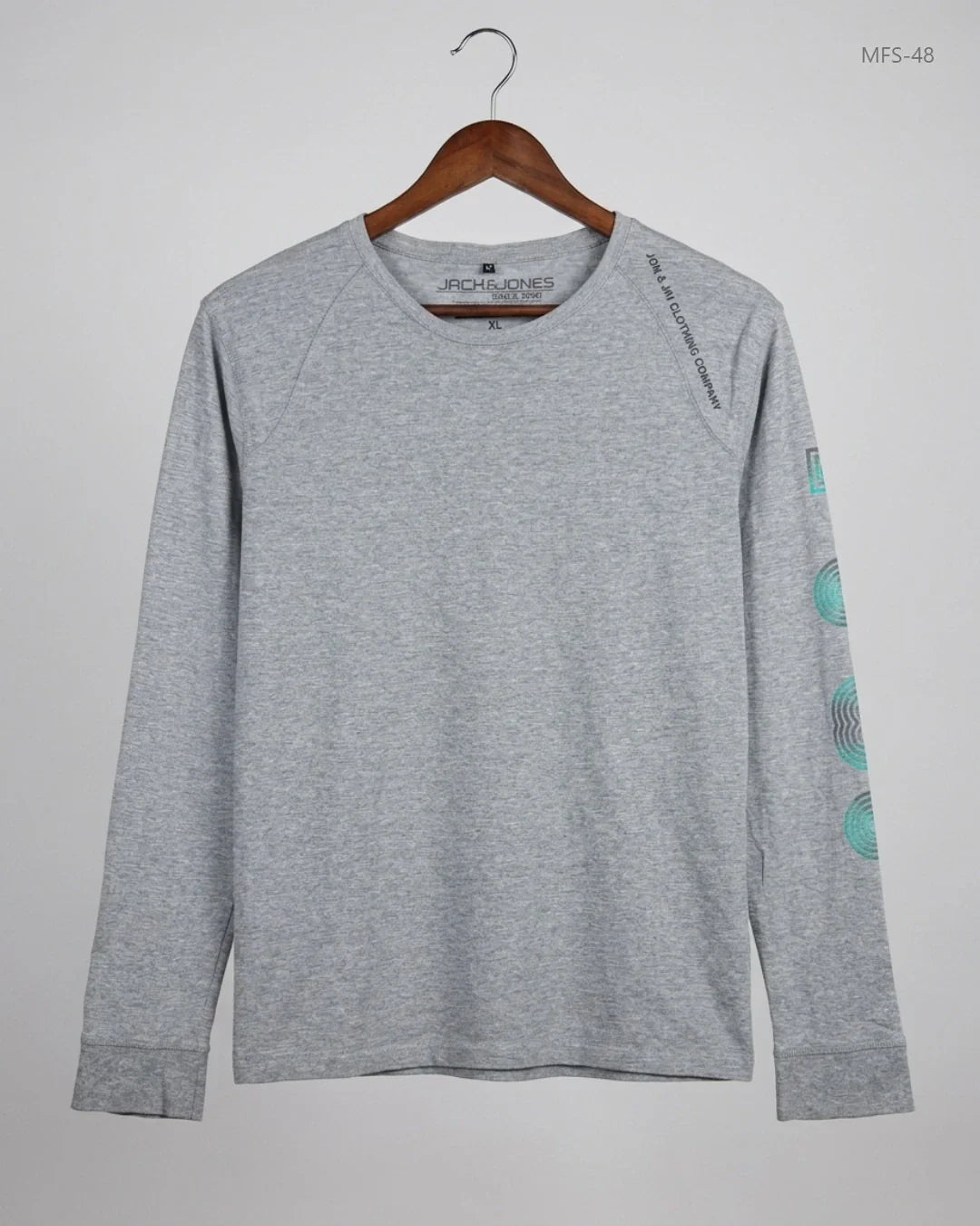 Shop Premium Men's Full Sleeves T-Shirt by JACK & JONES | Preloved Branded Clothes | Gray Cotton | Men | OTS Thrift Store Lahore Pakistan