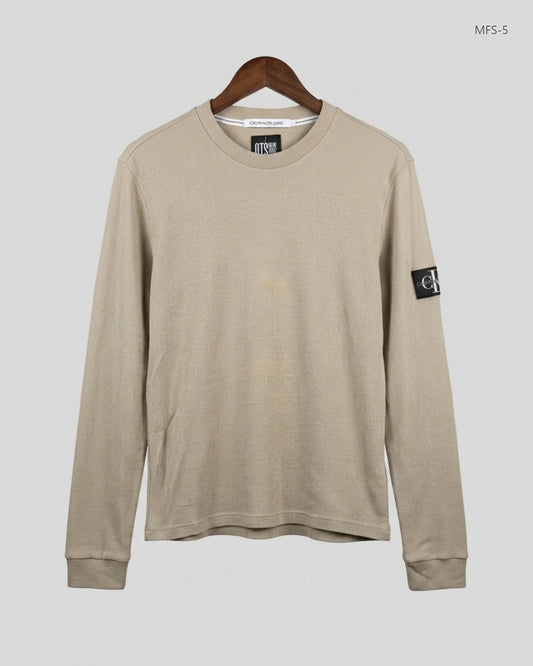 Preloved Excellent Men's Full Sleeves T-Shirt by CALVIN KLEIN, Beige cotton for Men - OTS Thrift Shop Peshawar Pakistan