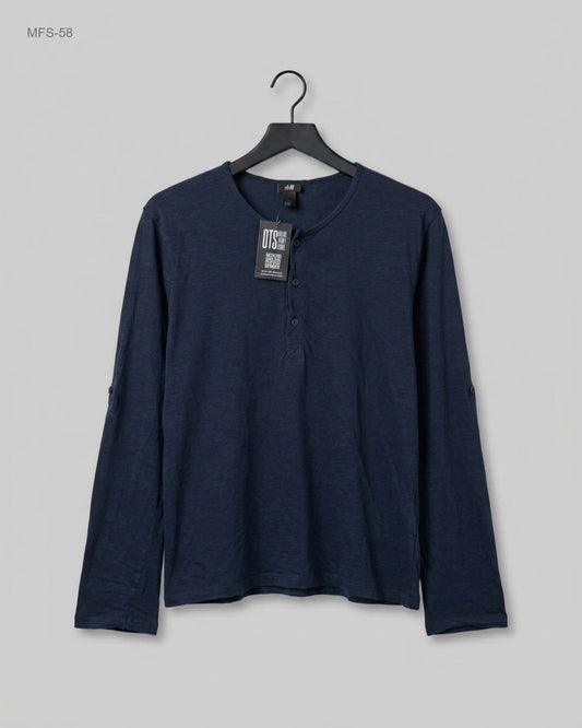 Shop Excellent Men's Full Sleeves T-Shirt by H&M | Preloved Branded Clothes | Blue Cotton | Men | OTS Thrift Store Islamabad Pakistan