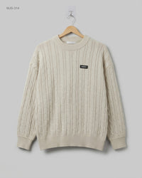 unwool holic (MJS-314) Cable-Knit Crewneck Sweater - L