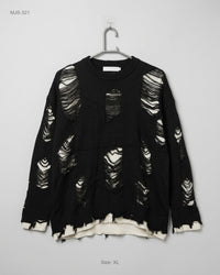 TIDE CARD LOG (MJS-321) Distressed Layered Sweater - 2XL