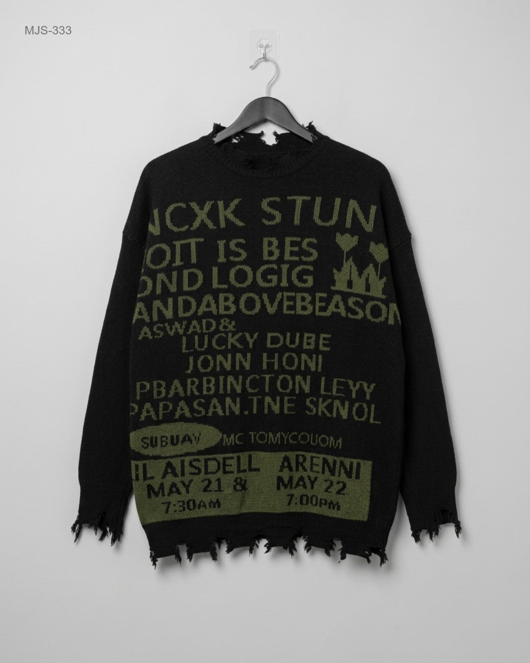 cut Label (MJS-333) Distressed Graphic Knit Sweater - XL