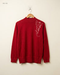 Unknown (MS-108) Mock-Neck Embroidered Sweater - S/M