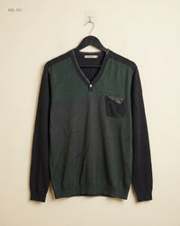 Unknown (MS-151) Color-Block V-Neck Knit Sweater - M/L