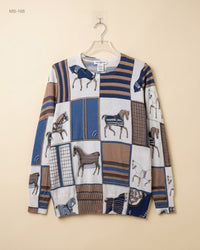 Unknown (MS-166) Equestrian Print Knit Top - S/M