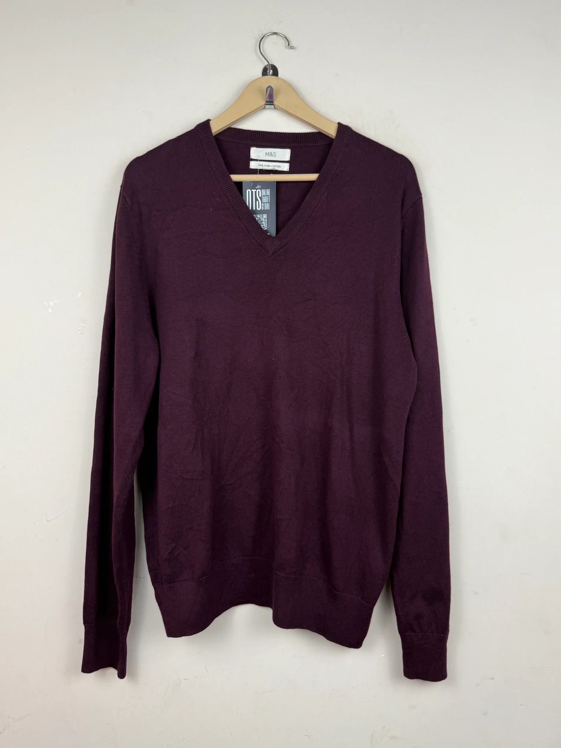 UK Imported secondhand Men's Jumpers & Sweaters - Marks & Spencer brand, Maroon Cotton, Premium condition, for Men - Online Thrift Store Peshawar Pakistan