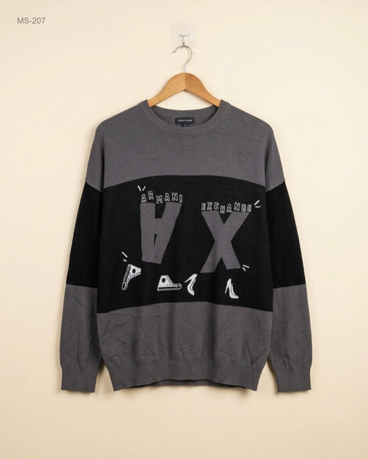 Secondhand Branded Winter Cardigans & Sweaters by Armani Exchange, Grey and Black Polyester fabric, Premium condition, for Men - Online Thrift Shop Lahore Pakistan