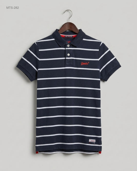 Excellent Condition Mens Tshirts | Preloved MIAMI STRIPE POLO | Blue Cotton | Thrift Shop for Mens Karachi Pakistan | OTS