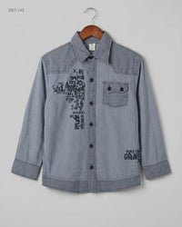 STAR BOY (SBT-142) Graphic Pinstripe Button-Up Shirt