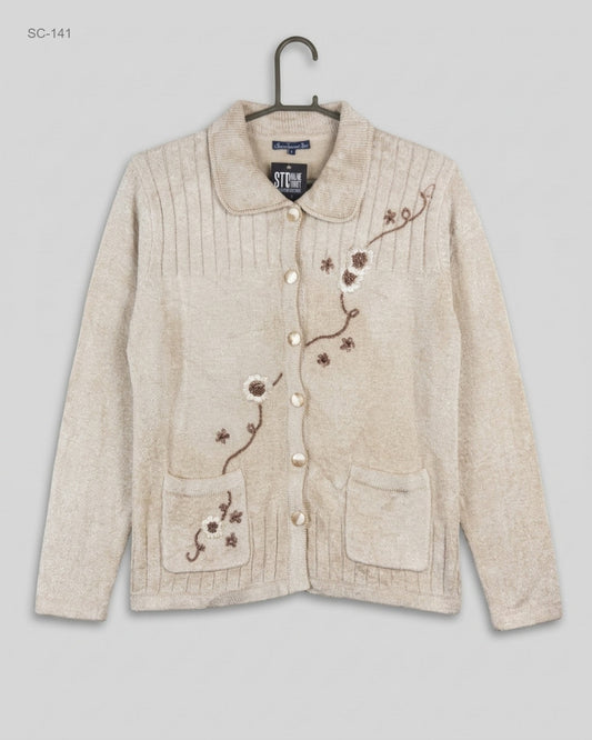 Short Cardigans | Sarah Hamilton | Preloved Branded | Beige Acrylic | Premium | OTS Thrift Store Islamabad Pakistan