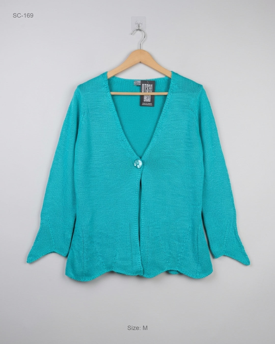Shop Premium Short Cardigans by Per Una | Preloved Branded Clothes | Cyan Polyester | | OTS Thrift Store Peshawar Pakistan